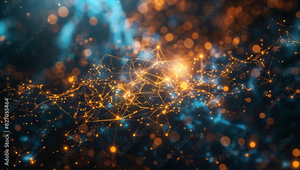 Poster illuminated neural network: glowing neurons and data connections revolutionizing ai and analysis