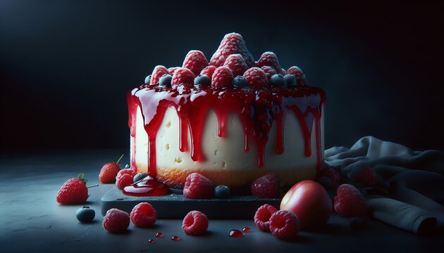 An image of Raspberry Cake in dark background