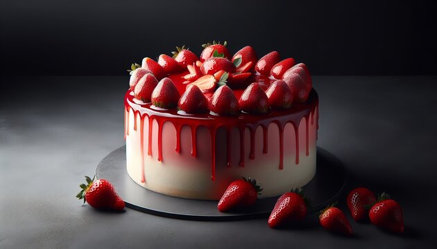 An image of Strawberry Cake in dark background