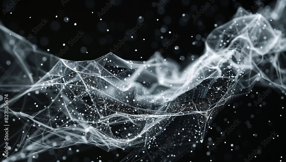Poster futuristic data analysis: complex systems particle simulation unveiling insights in the digital clou