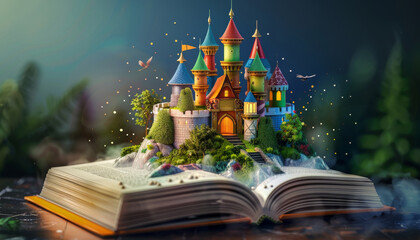A book is open to a page with a castle on it by AI generated image © chartchai