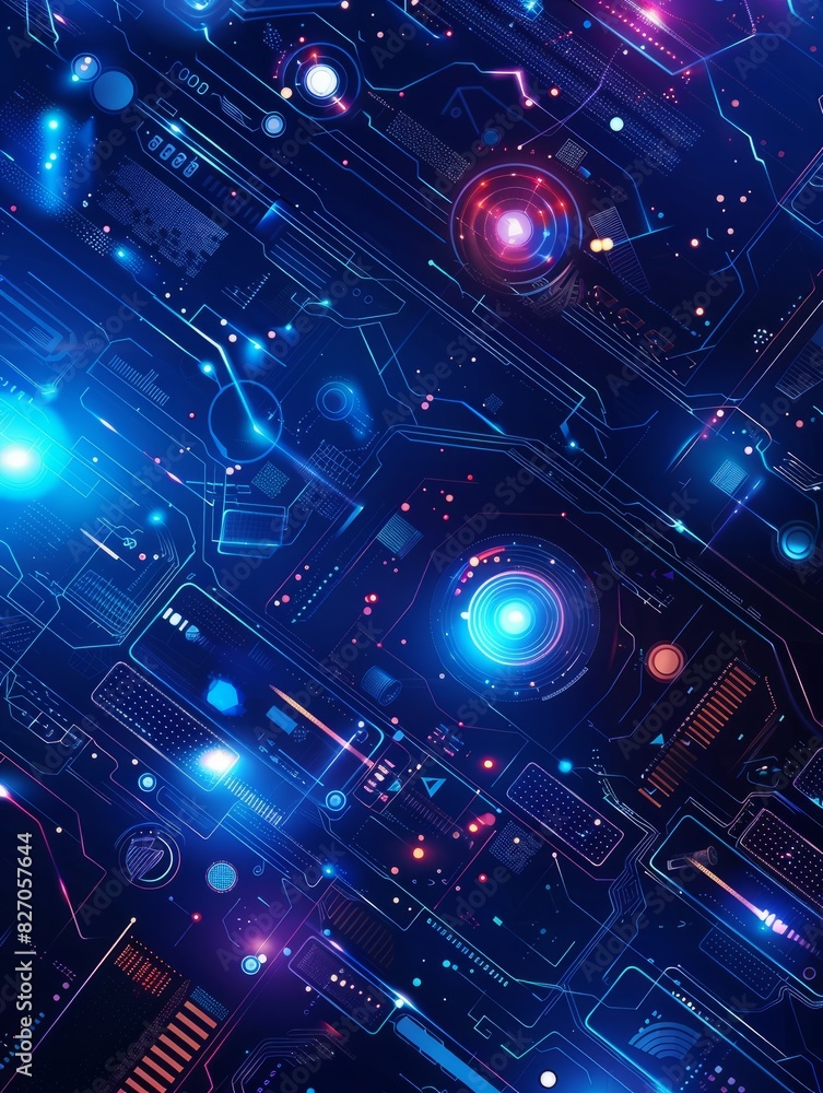 Poster midnight blue abstract technology background using tech devices and icons