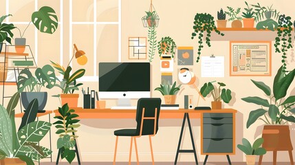 cozy home office ideas , home office decor with plants