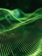 Obraz premium rendering 3d wave dynamic background dots green futuristic flow technology abstract datum innovation sound illustration business digital music dot texture science pattern grid techno