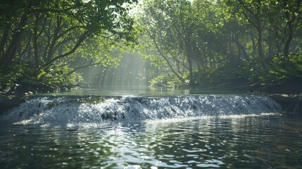 river and waterfall forest background concept