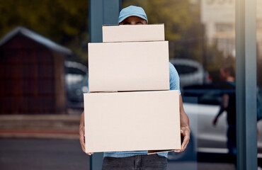 Delivery man, boxes and freight service logistics, box and shipping compny in city or sidewalk....