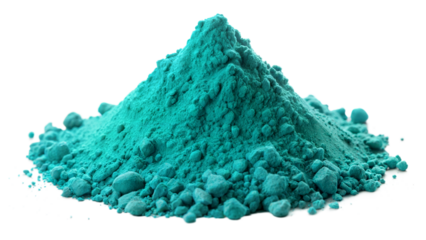 Turquoise Powder Pile: Close-up of a turquoise color powder pile, isolated on a white background.
