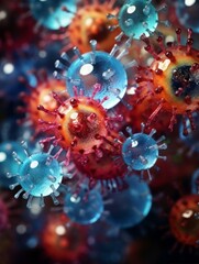 different viruses, a group of balls with spikes like coronavirus. pandemic background, a viral infection.