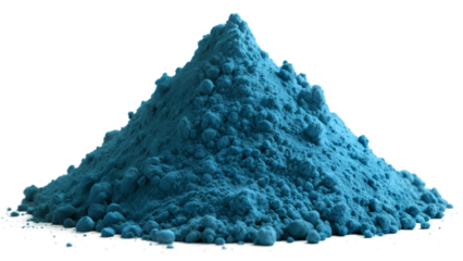 Cyan Pigment Pile: Close-up of a cyan pigment pile, isolated on a white background.
