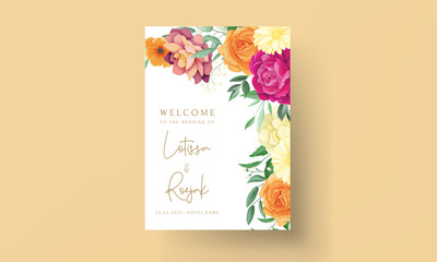 wedding invitation with beautiful colorful flowers