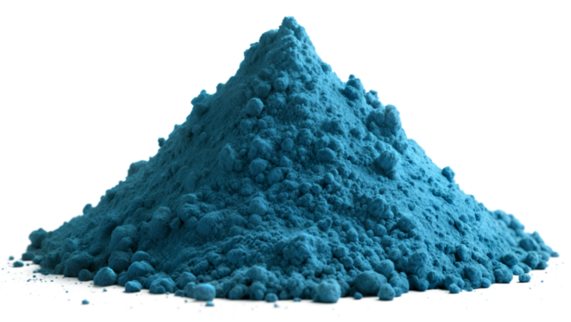 Cyan Pigment Pile: Close-up of a cyan pigment pile, isolated on a white background.
