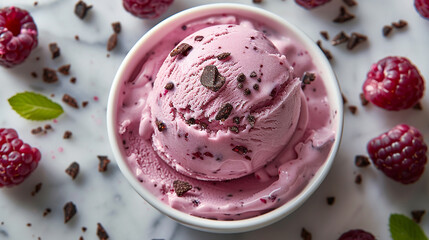 Wide banner photo of delicious scoop of purple color black raspberry chip cookie dough ice cream...
