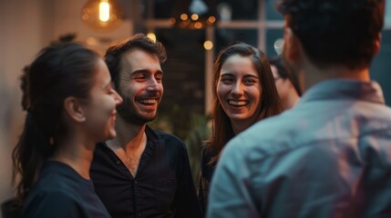Obraz premium A candid snapshot of colleagues sharing a light moment during a team-building activity, colleagues, portrait, business Generative AI