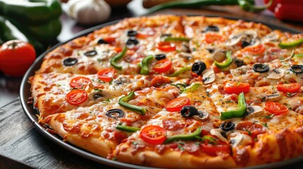 Pizza cooked on a baking sheet