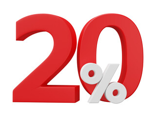 20% discount on sale isolated on transparent background. 3d render illustration.