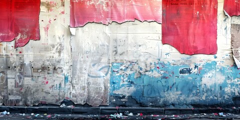 Texture of Urban Wall Covered in Ripped White Posters Creates Collage of Images. Concept Urban Decay, Collage Art, Street Photography, Abstract Images, City Aesthetics