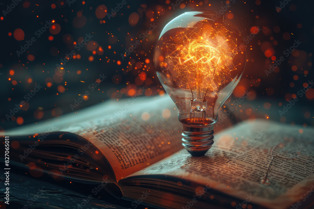 Aufkleber 3d render of a glowing lightbulb in a book symbolizing imagination and innovative thinking in vibran