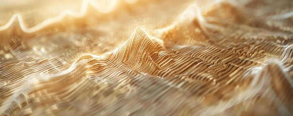 Abstract 3D render featuring golden wave-like patterns, creating a futuristic, elegant, and dynamic visual effect.