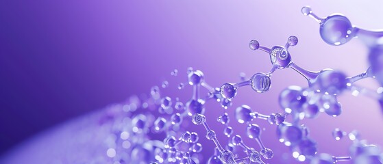 Close-up of molecular structure on a vibrant purple background representing scientific research and innovation in chemistry and biology.