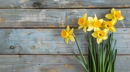 Mother s Day greeting card featuring yellow daffodils on a wooden backdrop