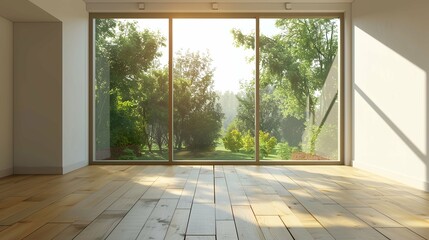 Picture of empty trendy modern living room with big window