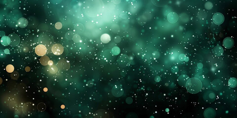 Obraz premium teal green bokeh background,Beautiful green bokeh lights on dark background, creating a mesmerizing and dreamy effect with soft, glowing orbs of various sizes and a deep, enchanting atmosphere.banner 