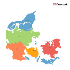 Obraz premium Detailed Denmark Map. Detailed Vector Map of Denmark. Divided map of Denmark 