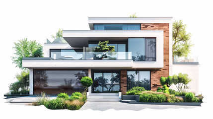Vector illustration of a modern house with an emphasis on security and protection