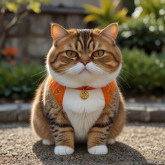 round face and chubby exotic short hair cat in japanese style