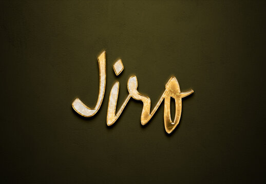 Old gold text effect of Japanese name Jiro with 3D glossy style Mockup.