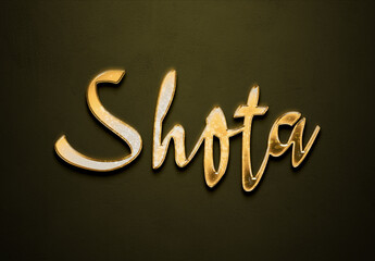 Old gold text effect of Japanese name Shota with 3D glossy style Mockup.