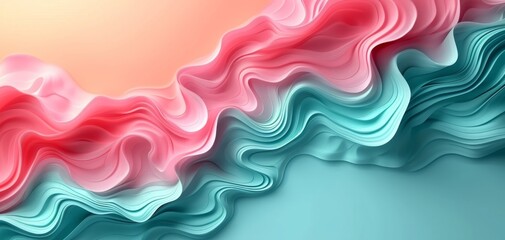 Soft Pink and Turquoise Abstract Wavy Background.