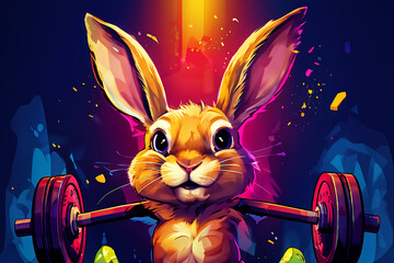 illustration of a rabbit with a dumbbell generative ai