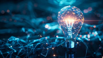 Abstract light bulb glowing with digital connections. Concept of new ideas and innovation.