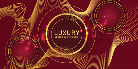 Gold circle frame luxury on red elegant background with lighting effect and sparkle. Luxury design style