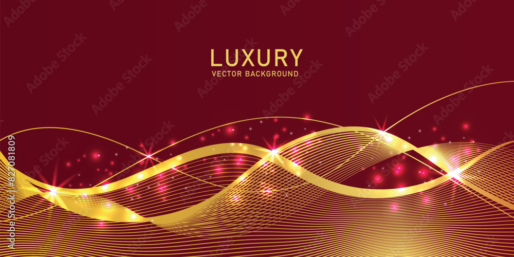 Poster red luxury background with lines wave element and glitter light effect