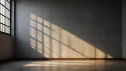 Empty simple background for presentation with wall and podium,Sunlight from the window casts a shadow on light wall 