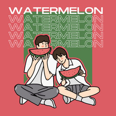 a couple eating watermelon
