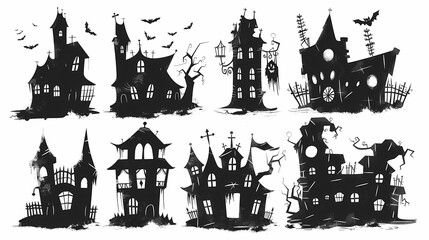 Fototapeta premium Collection of haunted house shadows, scary halloween house set