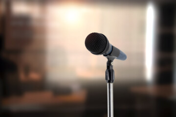 Microphone with blur light background for reporter report new or public speaking or journalist...