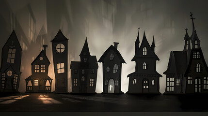 Fototapeta premium Collection of haunted house shadows, scary halloween house set
