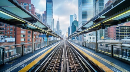 Fototapeta premium A city skyline seen from an elevated train platform