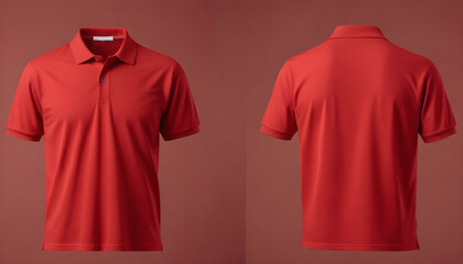 Front and back red polo shirt mockup 4