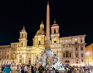 Rome, Italy - April 09, 2024: Views of details of Navona Square in Rome, with tourists walking around the city in Rome, Italy © josevgluis