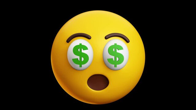 money eye emoji, 3d emoticon animation, Alpha channel, Transparent video	