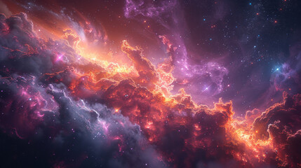 A breathtaking view of a vibrant cosmic nebula showcasing swirling clouds of colorful gases and stardust.