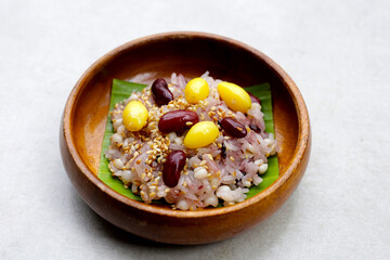 Sweet black sticky rice with grains. Thai dessert