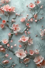 Obraz premium 3D Wall Mural Featuring Cherry Blossoms in Relief