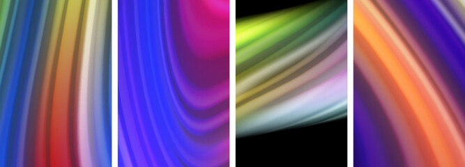 Rainbow color liquid. Wave lines poster set for wallpaper, business card, cover, poster, banner, brochure, header, website