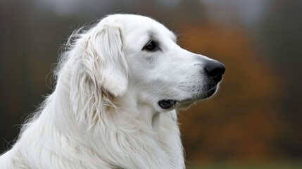  close-up image of a white dog features a distinct black spot on its face The background is somewhat blurred